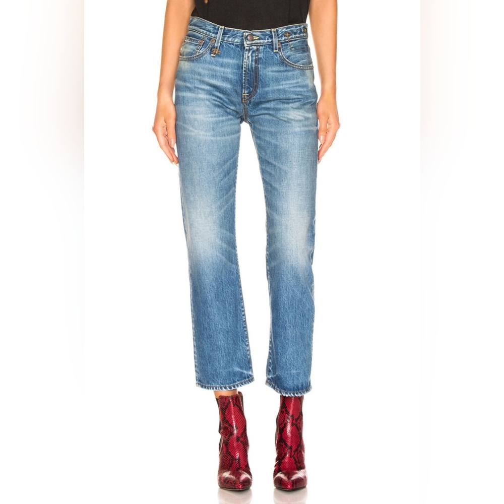 R13 Italian Designer Mid-Rise, Straight Leg Cropped -Bowie JEANS. Size 25